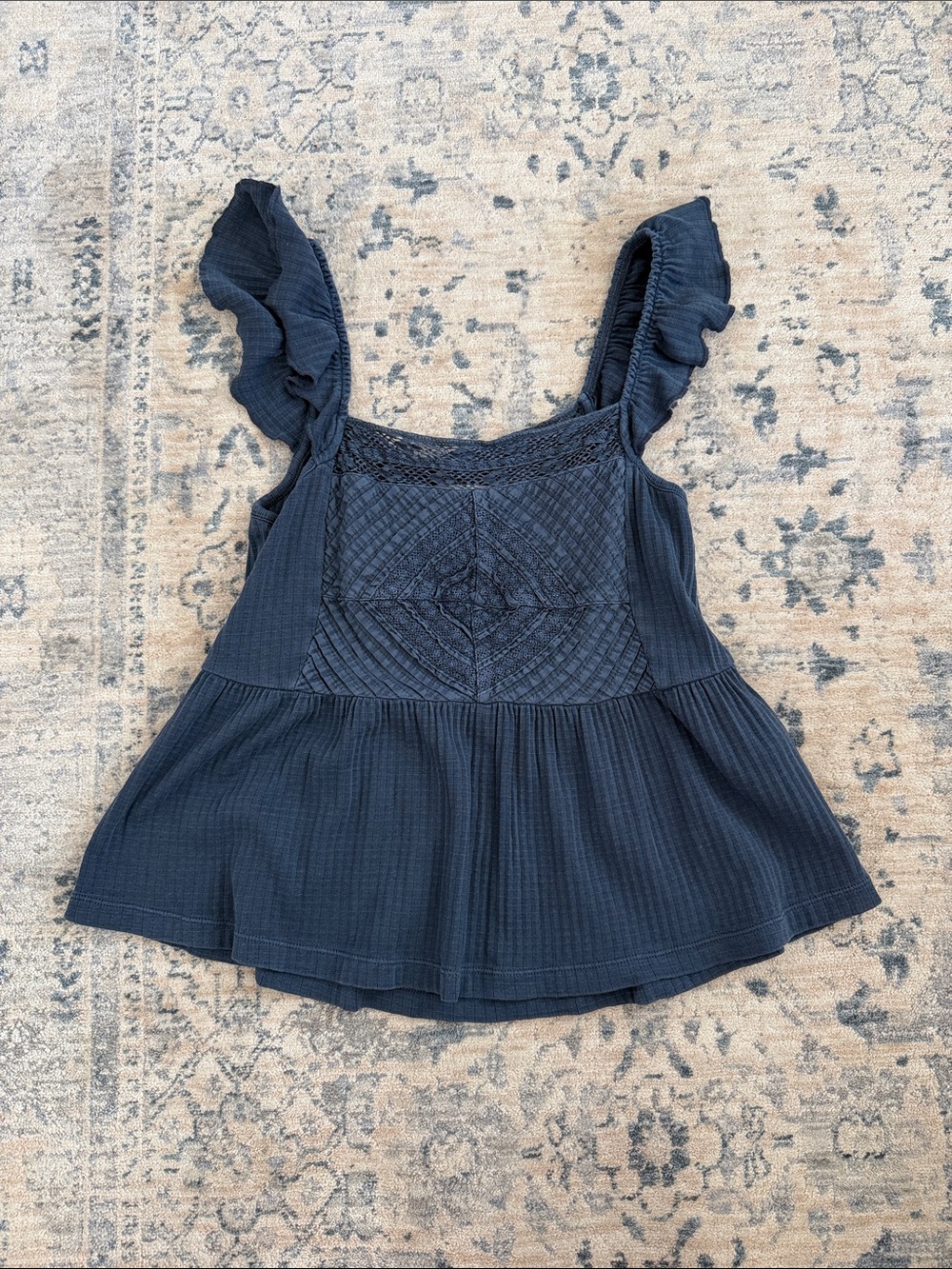 Lucky Brand Women’s Navy Ruffle Strap Smocked Peplum Tank Top
